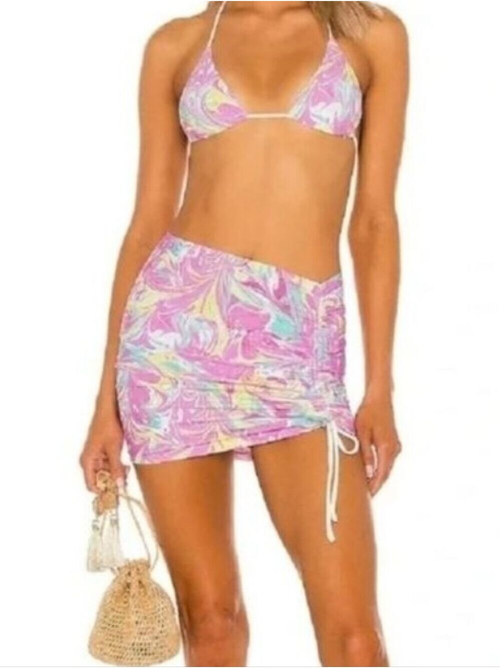 Revolve VDM Sustainable Natalie Swim Cover Up Ruched Skirt Sorbet Marble Size XS